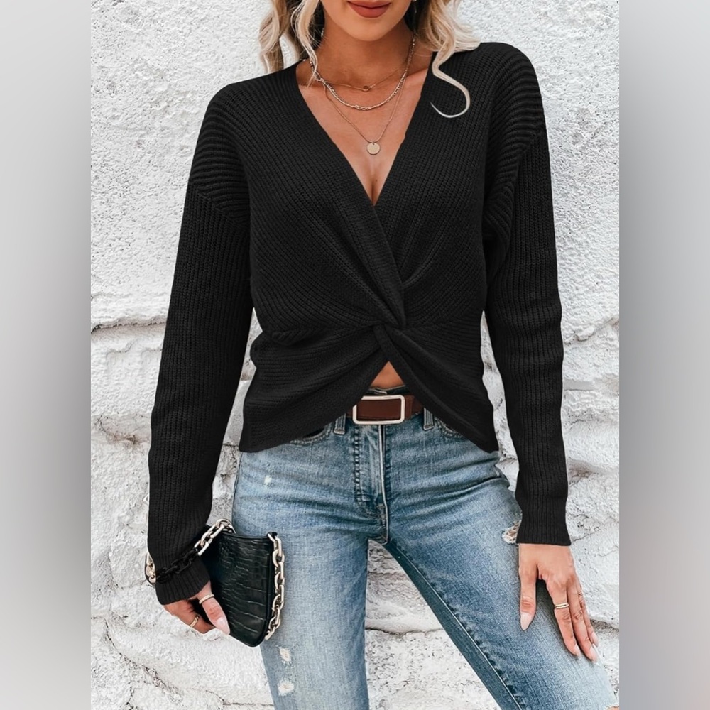 Womens Sweaters Casual Sexy V Neck Long Sleeve Pullover Sweaters